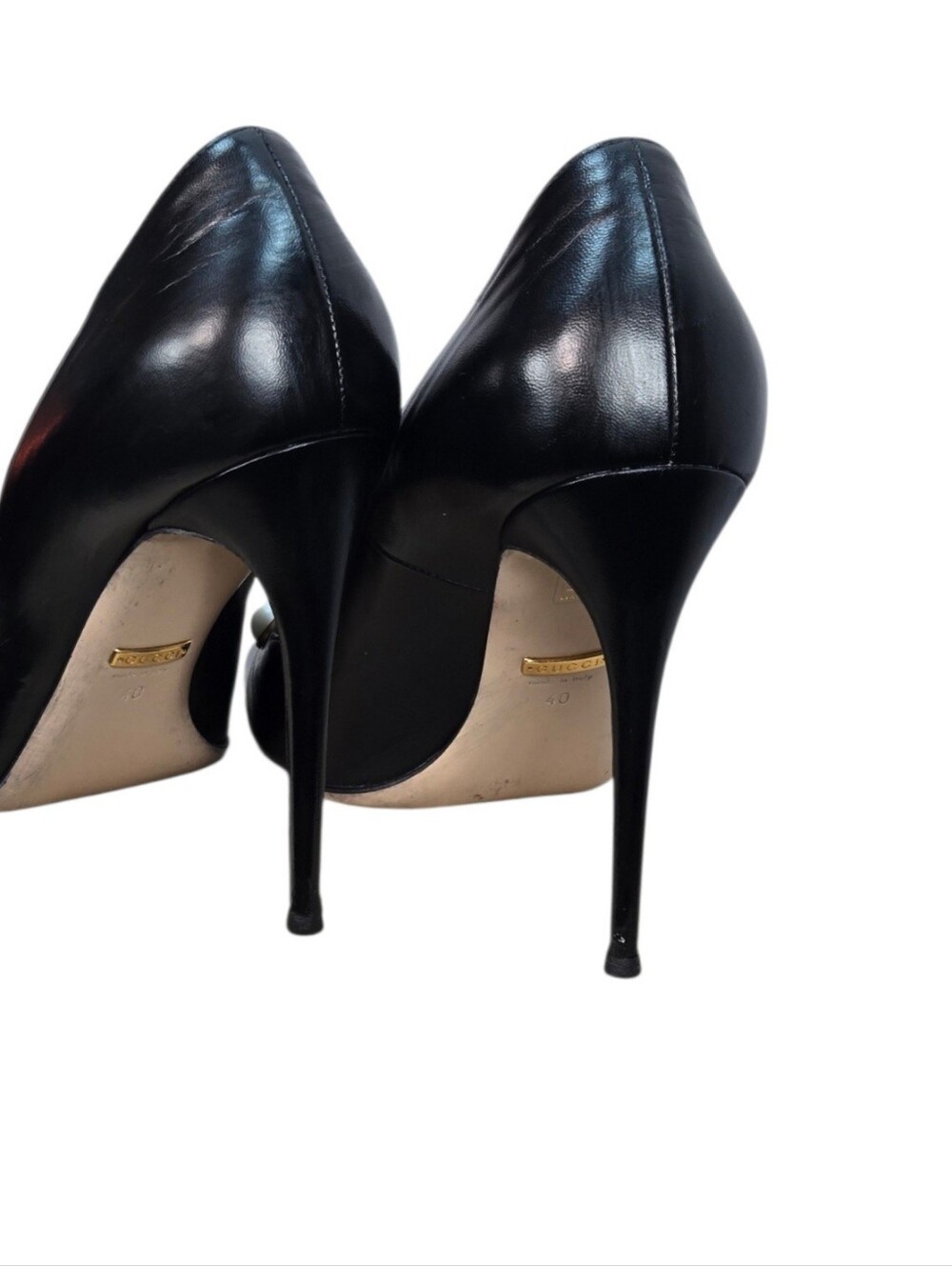 GUCCI Black Leather Pearl Embellished Scallop Pumps Heels Gold GG Logo EU 40 - Picture 10 of 14